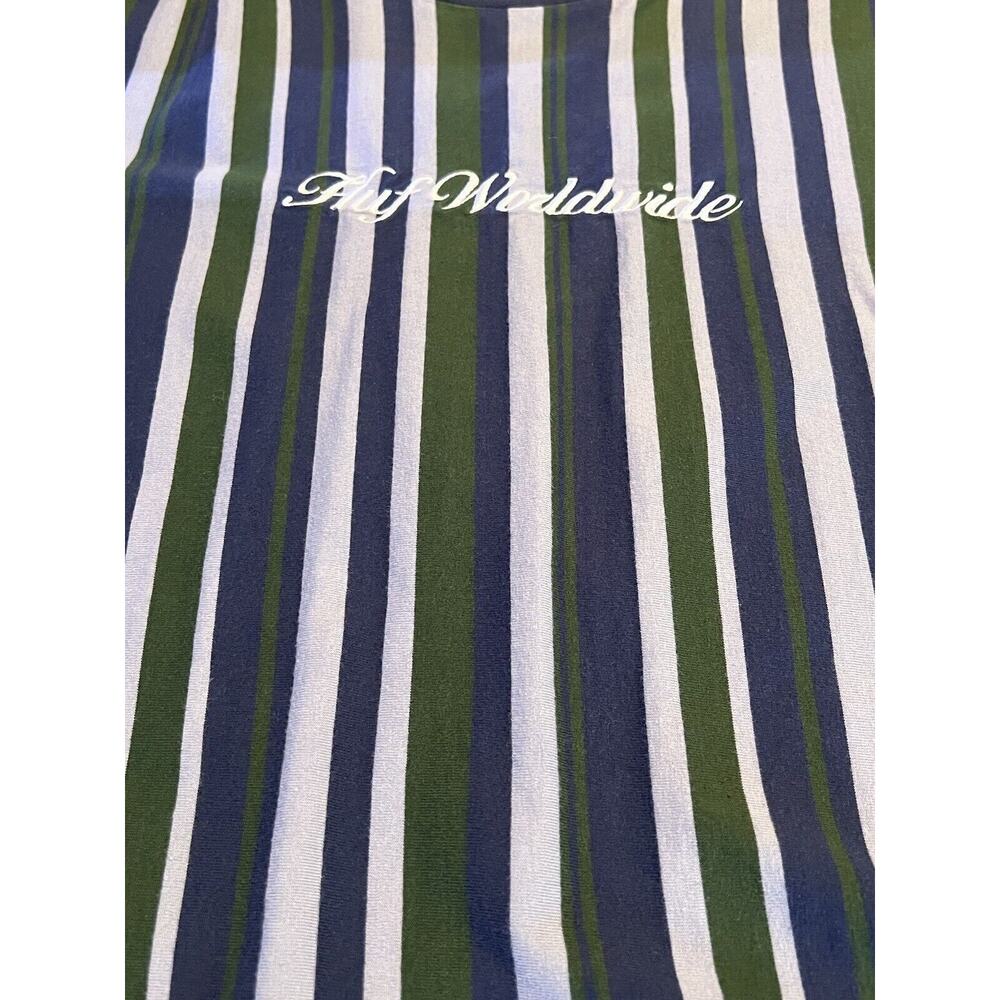 HUF WORLDWIDE Vertical Striped Tee Size XL Embroidered Logo Green Blue White - Picture 5 of 5